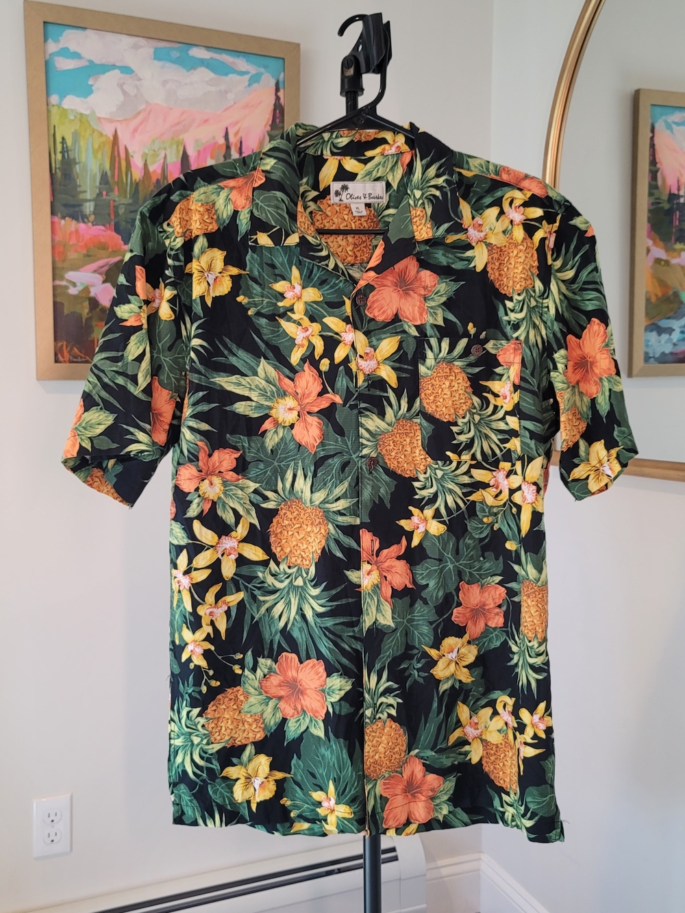 OLIVER + BURKE Tropical Floral Pineapple Print Cotton Rayon Blend Men's Size XL